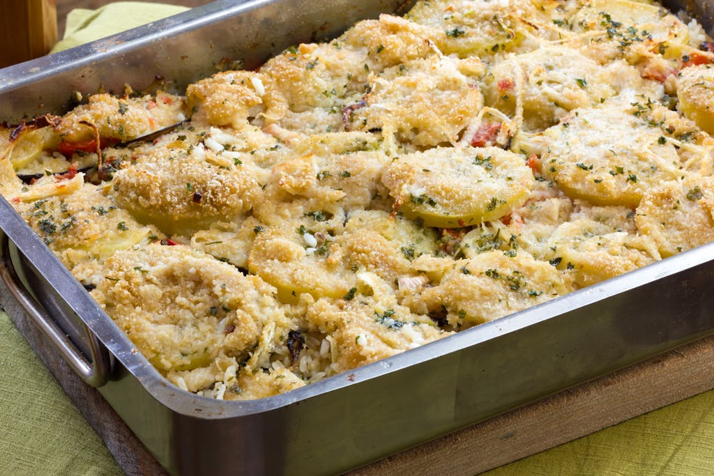 squash casserole in dish