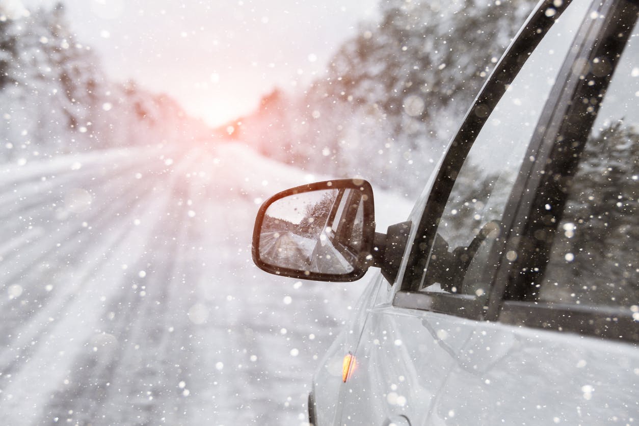 winter road with car