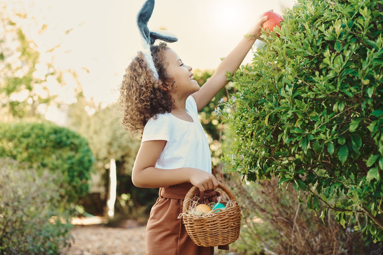 Shot of a little girl going on a treasure hunt to find easter eggs