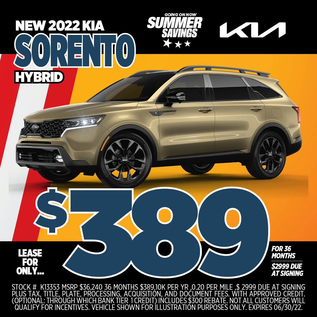 $389/Month Lease – 2022 Kia Sorento Hybrid