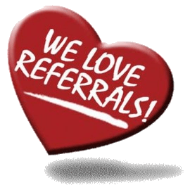 we love referrals written on red heart