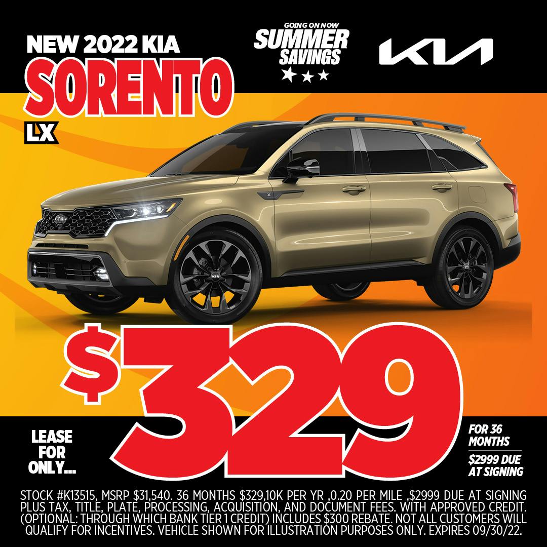 $329/Month Lease – 2022 Kia Sorento LX | Jim Shorkey Kia of Uniontown