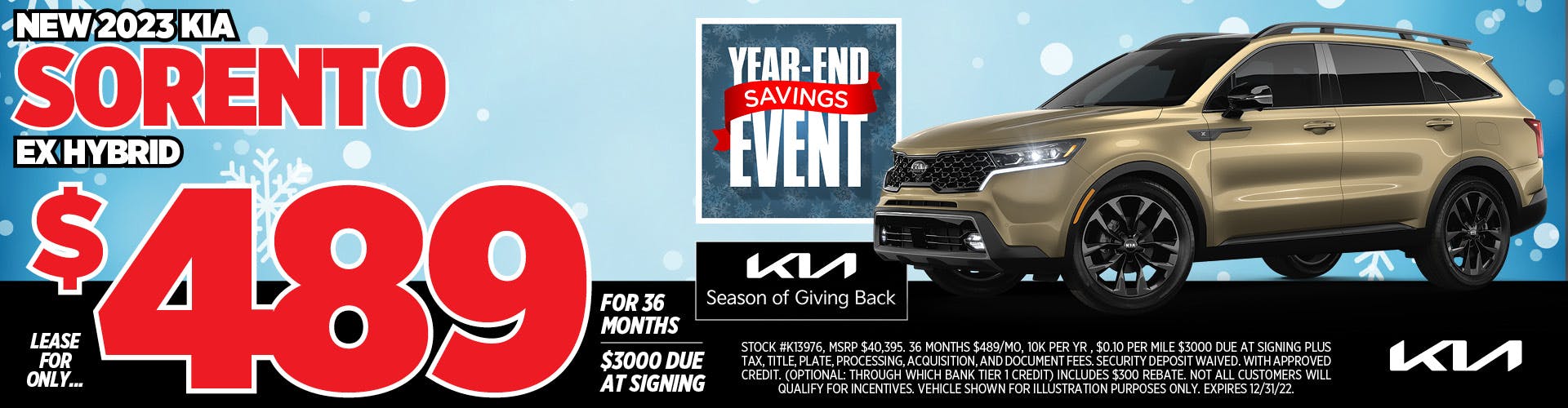 $489/Month Lease – 2023 Kia Sorento EX Hybrid