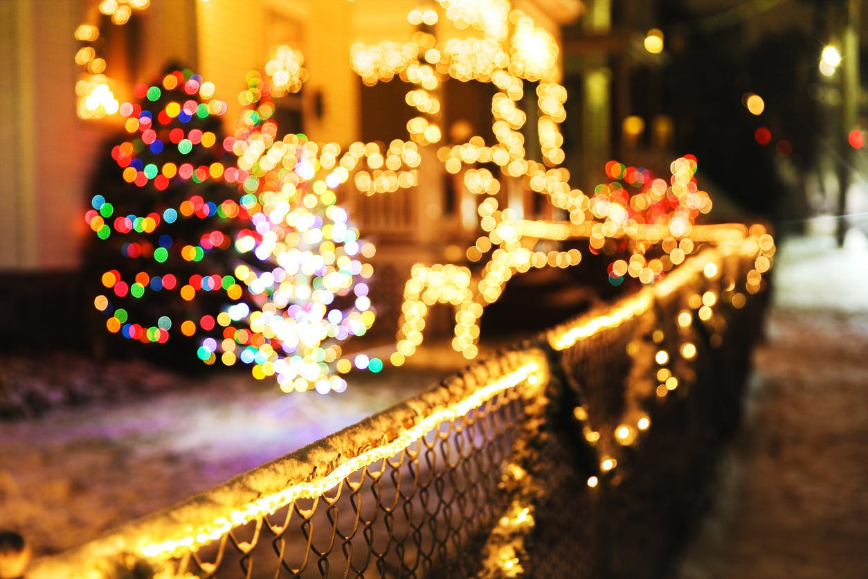 blurred background city street with Christmas illuminations.