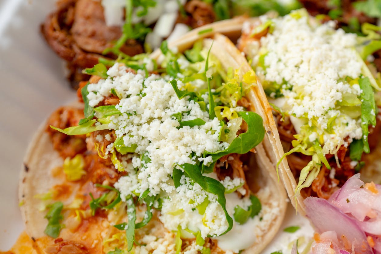 Close-up of tacos with cheese and meat