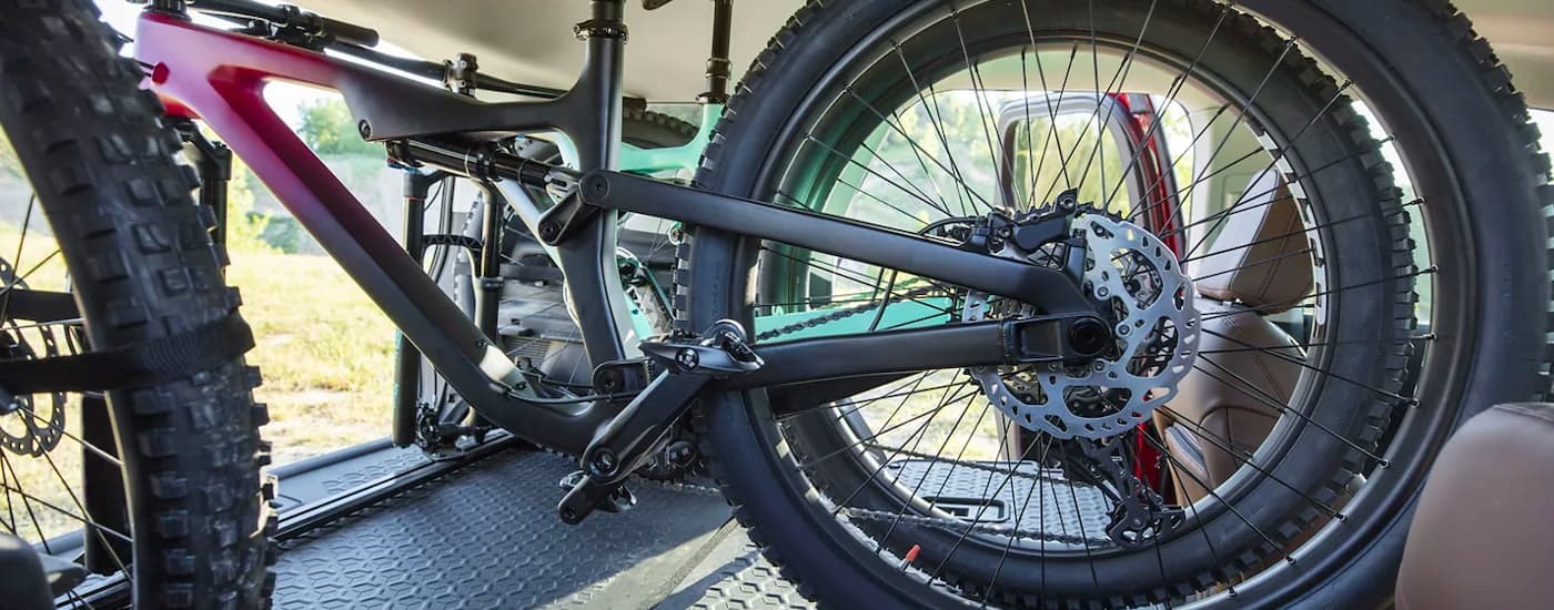A close up shows bikes stowed in a 2022 Ford Bronco Sport.