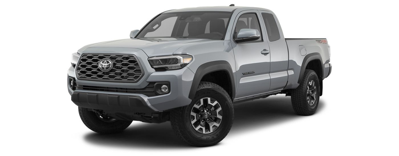 A silver 2023 Toyota Tacoma TRD is angled left.