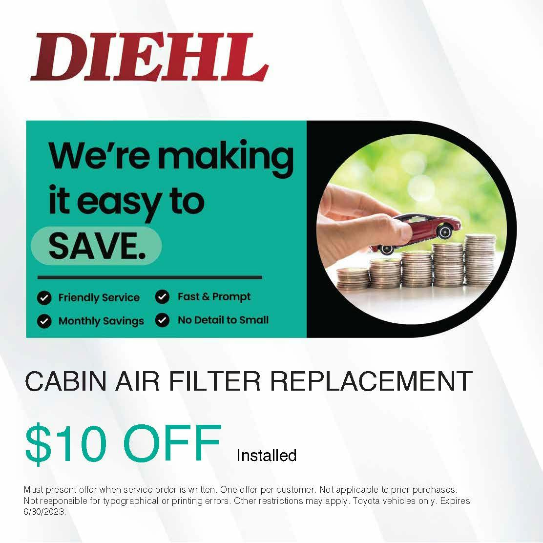 Cabin Air Filter Special | Diehl Toyota of Hermitage