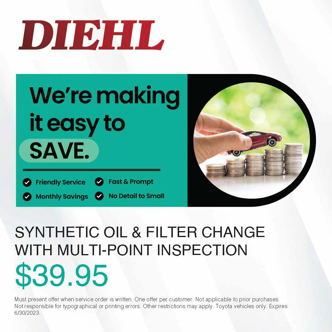 Oil and Filter Change Special with Multi-point Inspection | Diehl Toyota of Hermitage
