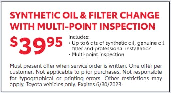 Synthetic Oil & Filter Change w/ Multi-Point Inspection | Diehl Toyota