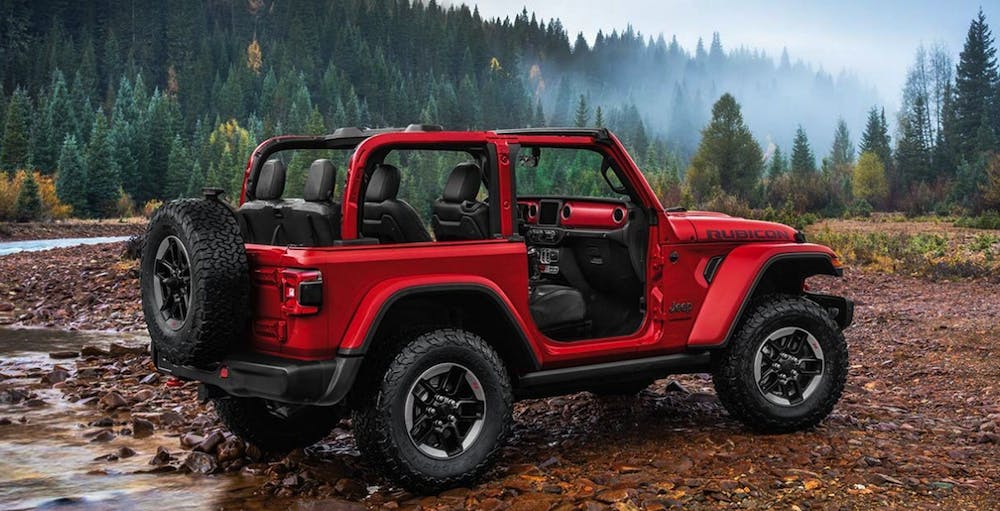 2020 Jeep Wrangler parked by a stream in the woods