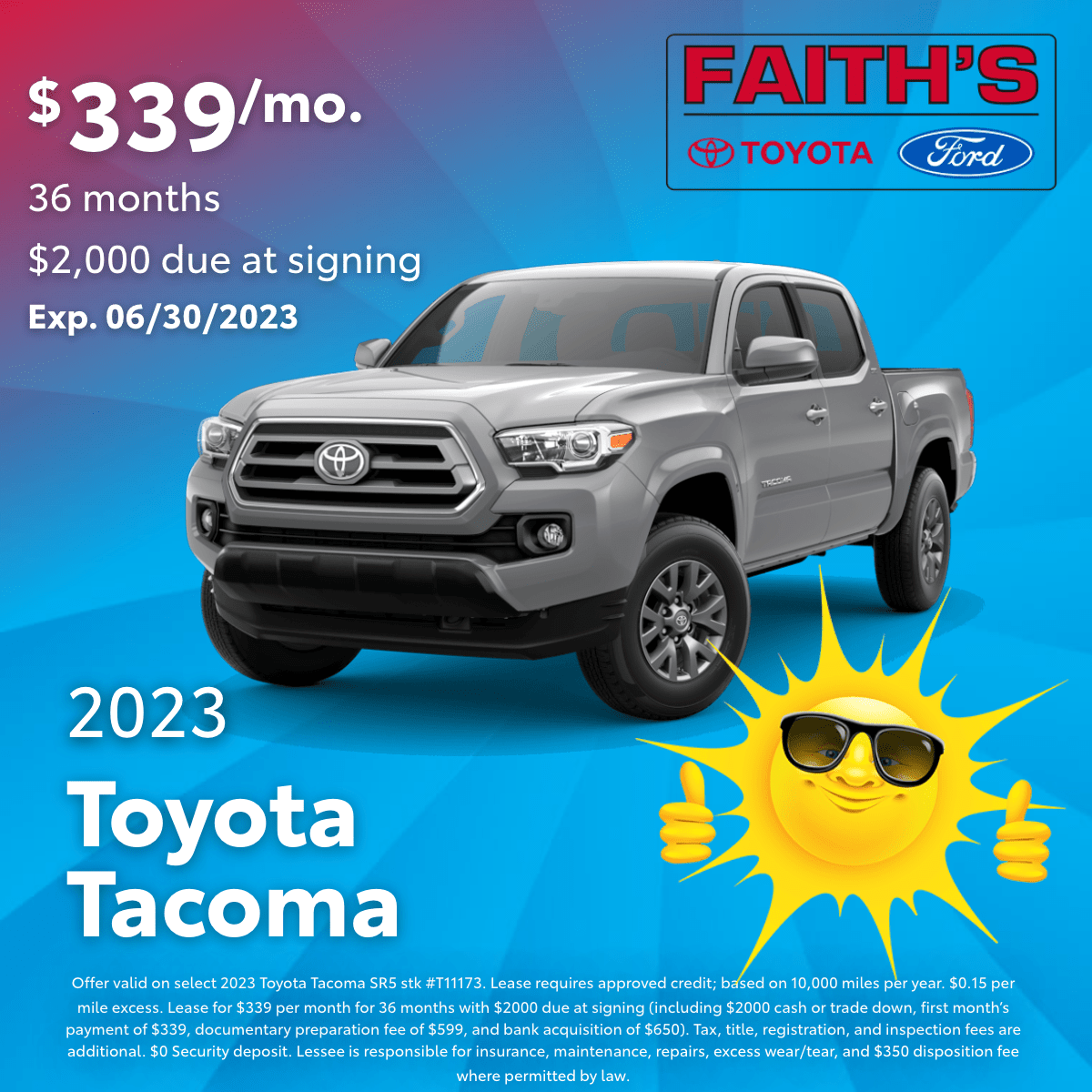 2023 Toyota Tacoma SR5 Lease Offer | Faiths Toyota