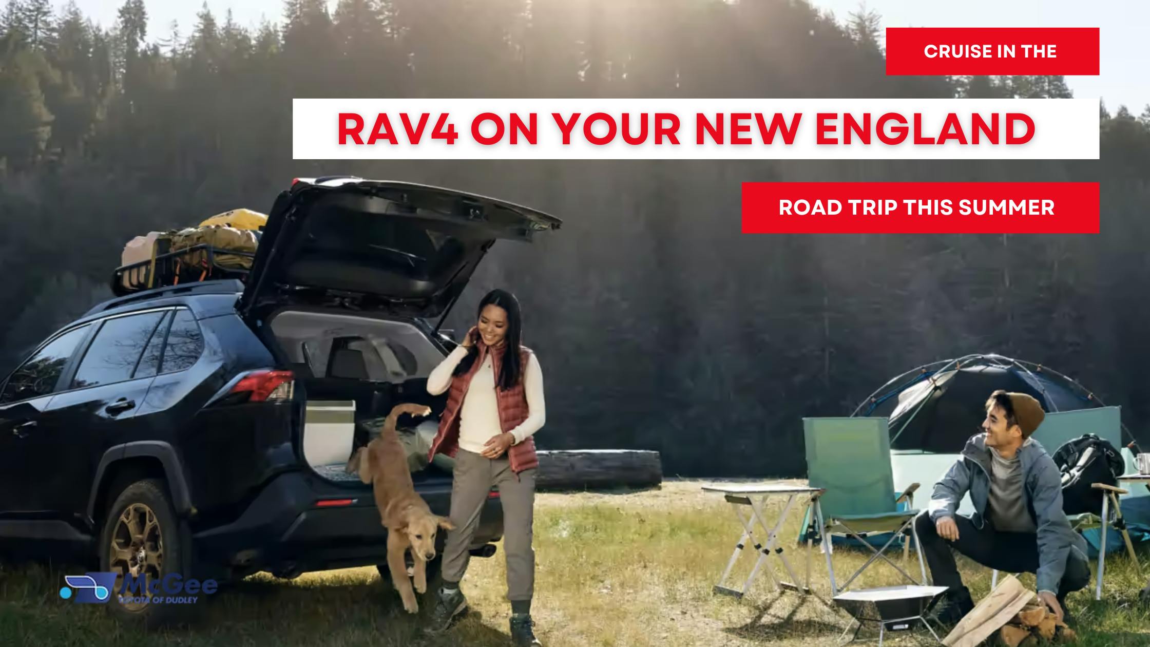 Family camping by a RAV4