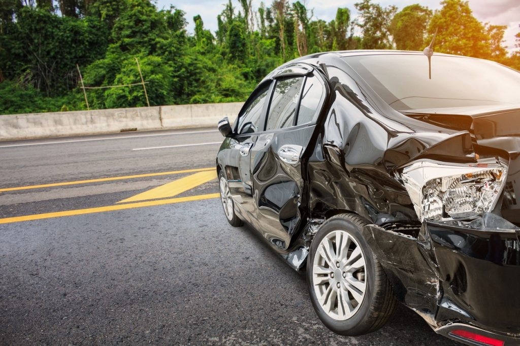 Back panel of a car smashed in