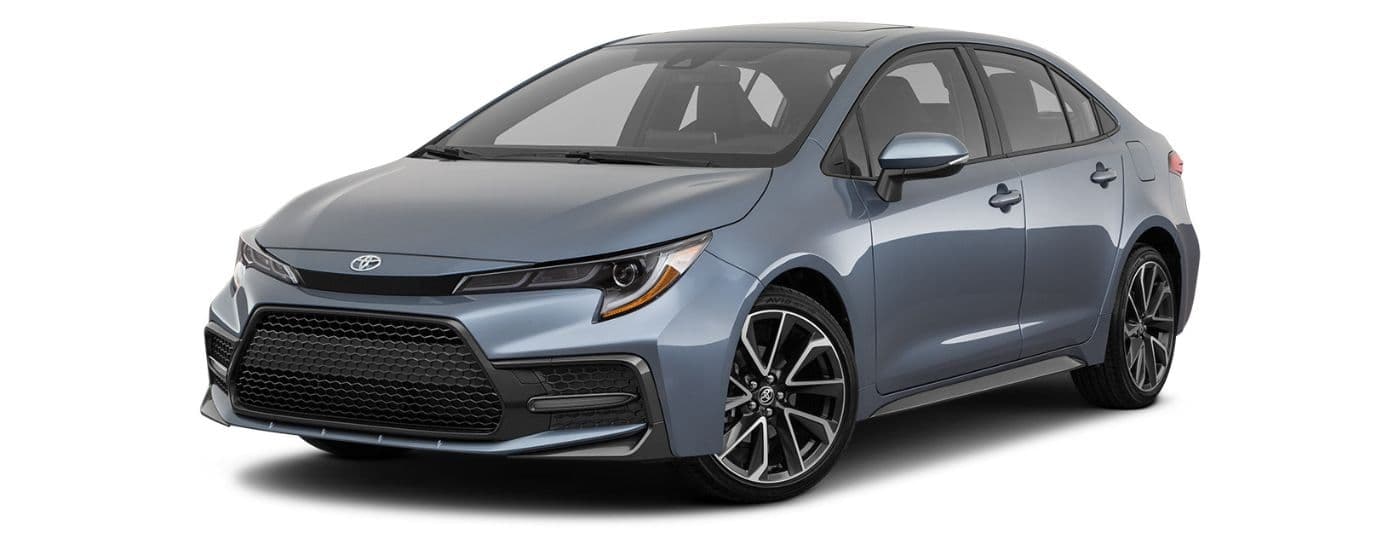 A blue 2023 Toyota Corolla XSE is angled left.