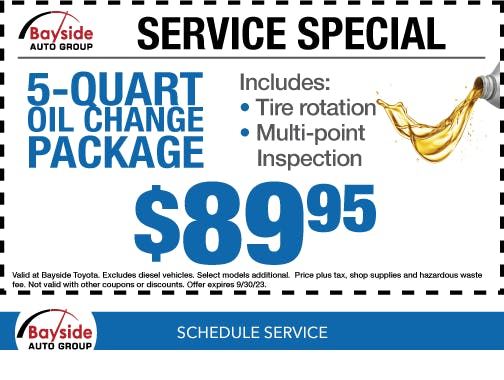 5-QUART OIL CHANGE PACKAGE | Bayside Toyota