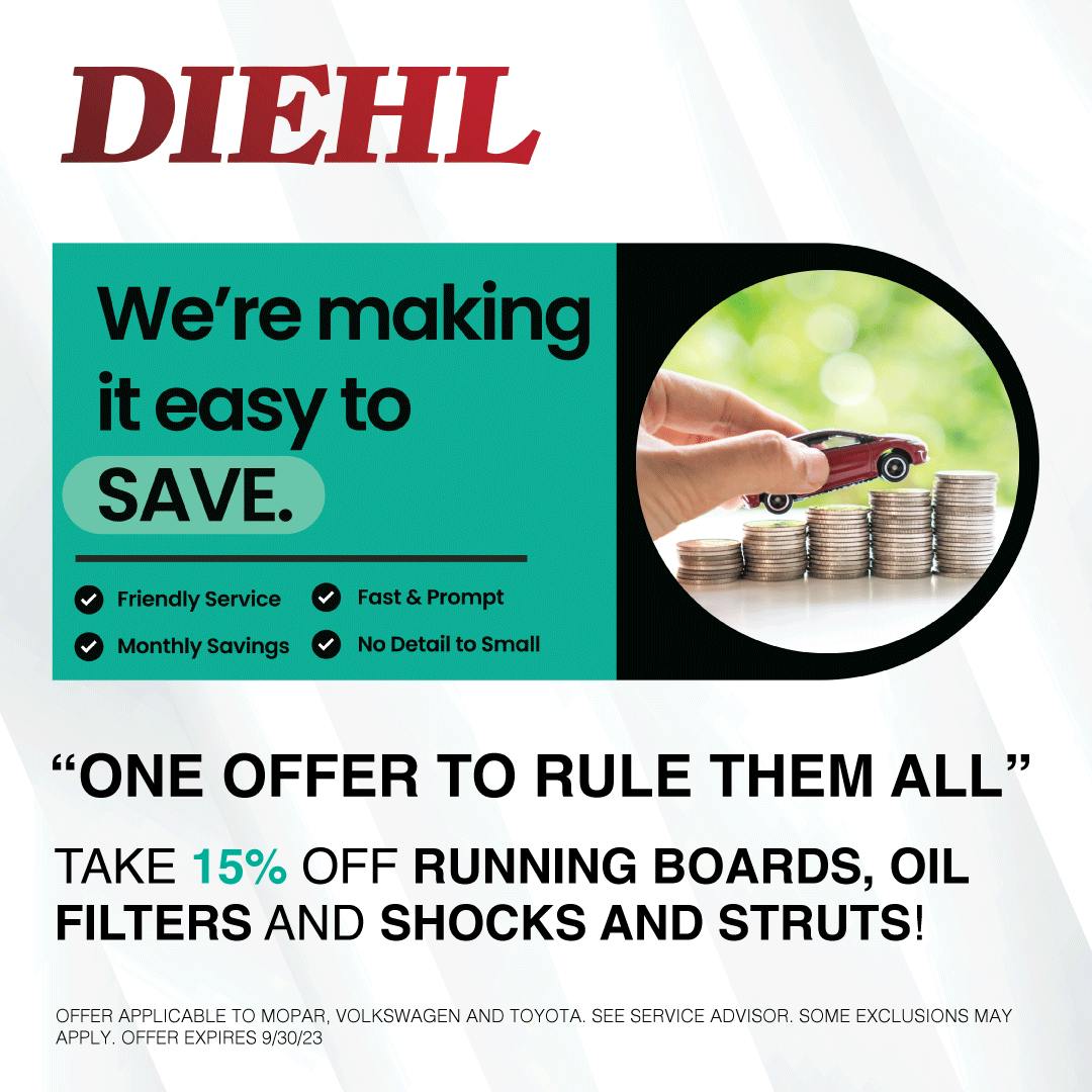 15% Off Running Boards, Oil Filters, Shocks and Struts | Diehl Volkswagen of Butler