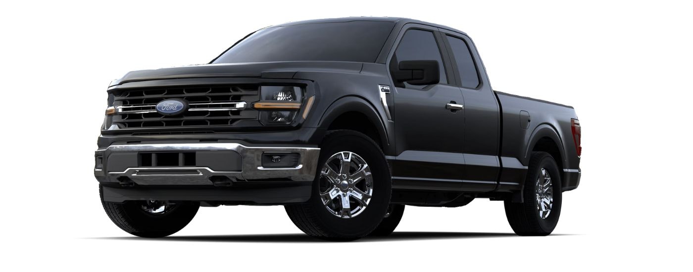 A black 2024 Ford F-150 XLT is angled left.