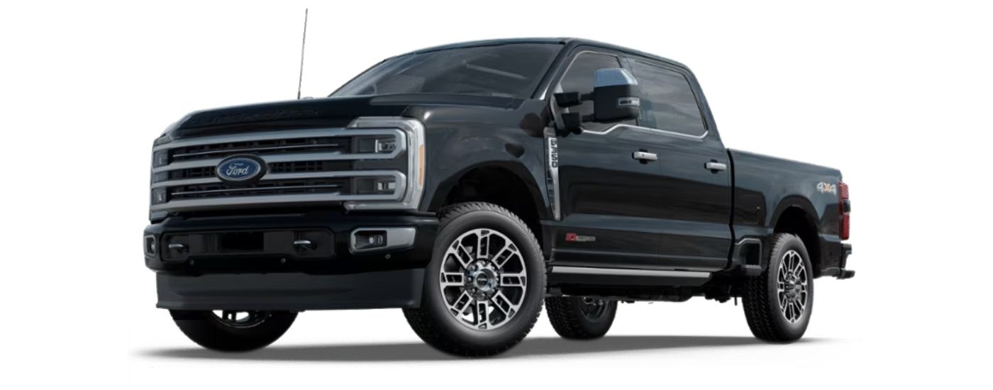 A black 2024 Ford Super Duty F-350 Limited is angled left.