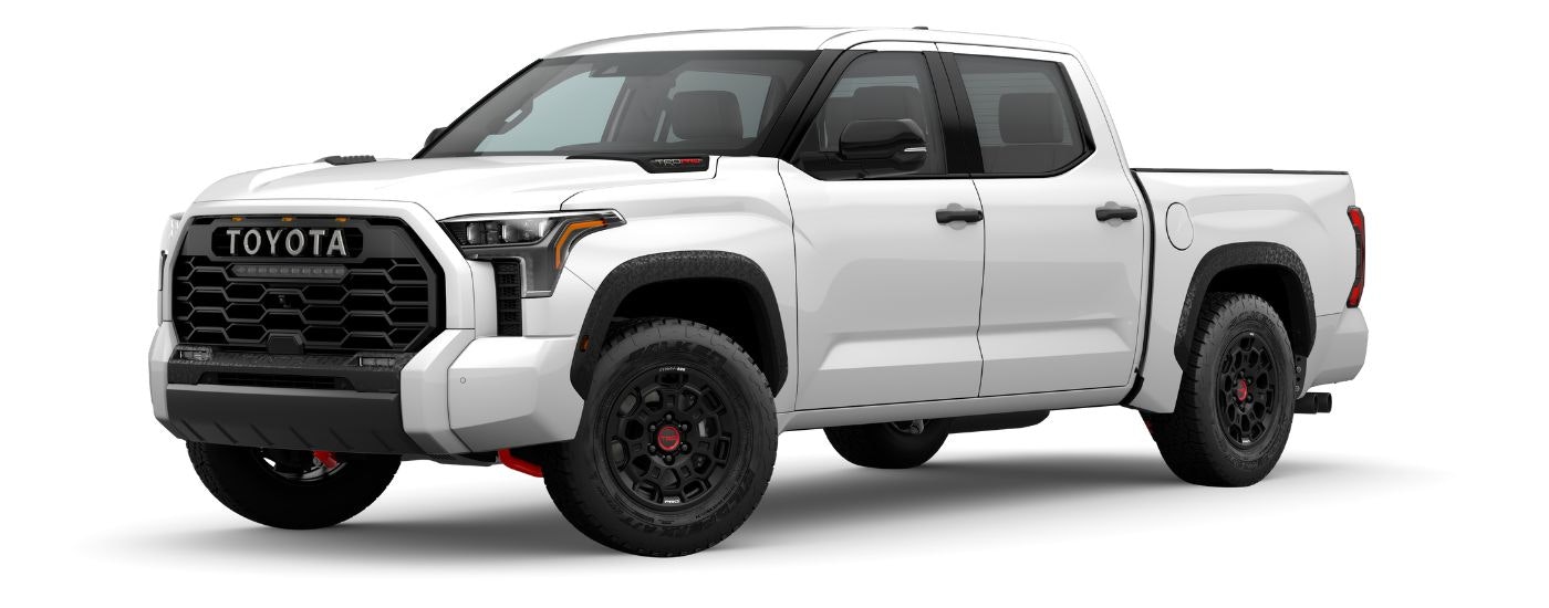 A white 2023 Toyota Tundra TRD Pro is angled left.