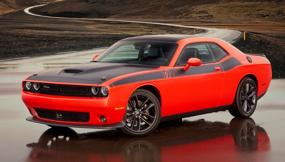 2023 Dodge Challenger R/T parked on a wet road