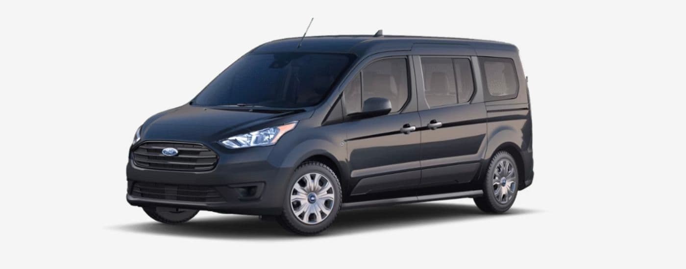 A black 2023 Ford Transit Connect is shown angled left.