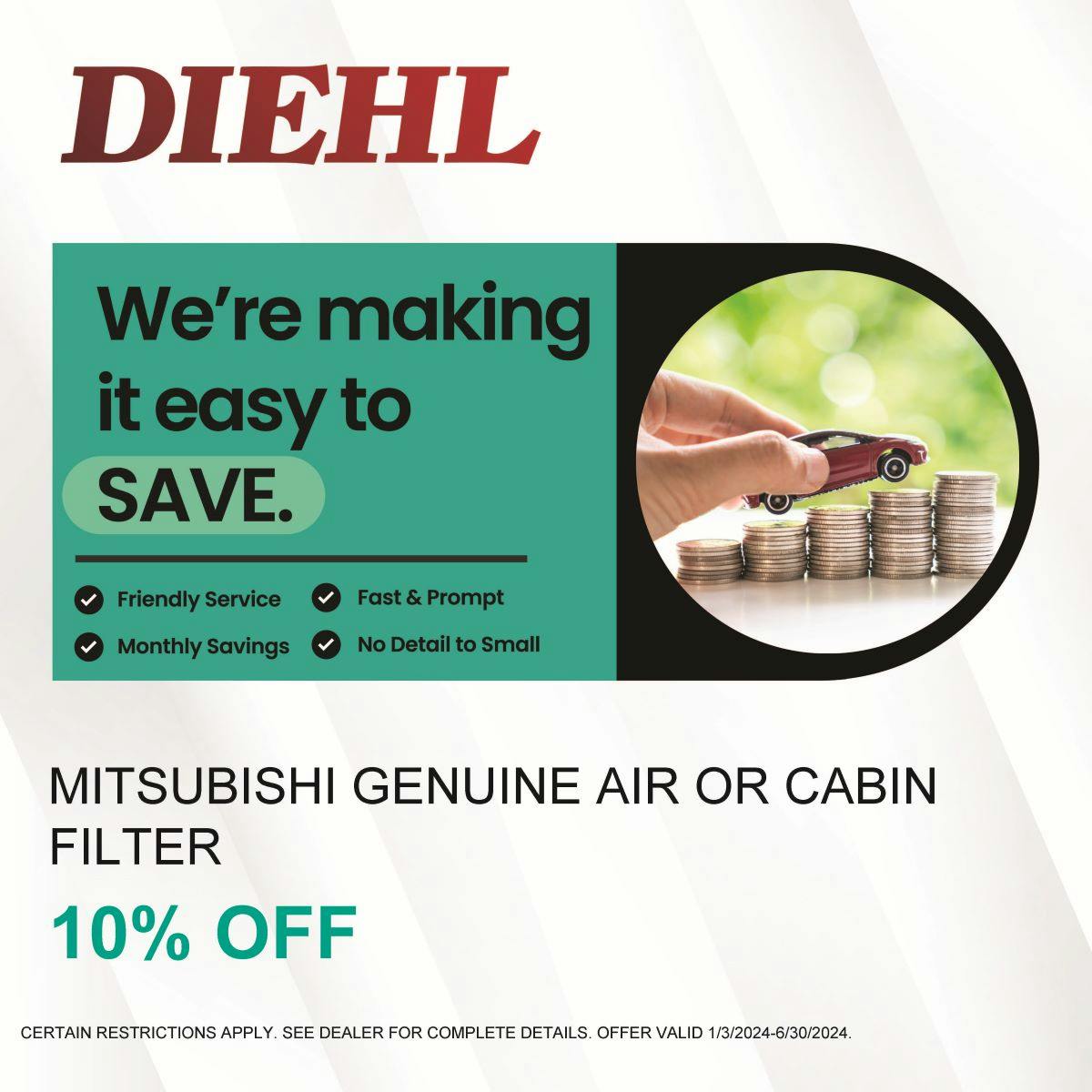 Mitsubishi Air or Cabin Filter Savings | Diehl Mitsubishi