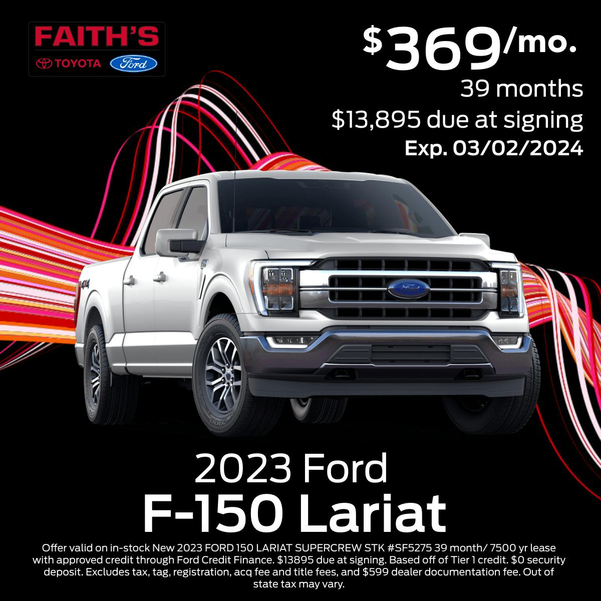 2023 Ford F-150 Lariat Lease Offer | Faiths Ford