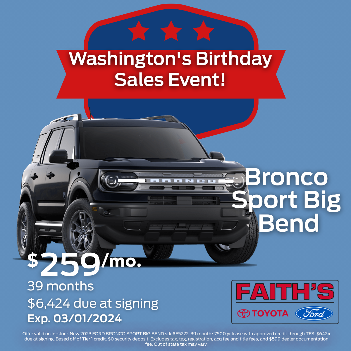 2023 Ford Bronco Sport Big Bend Lease Offer | Faiths Auto Group