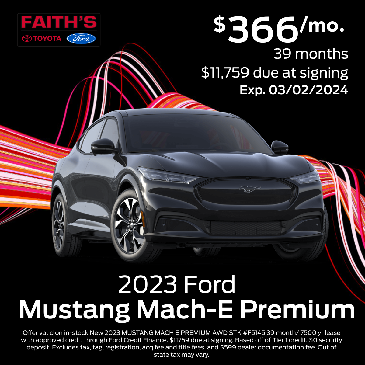 2023 Ford Mustang Mach-E Premium Lease Offer | Faiths Auto Group