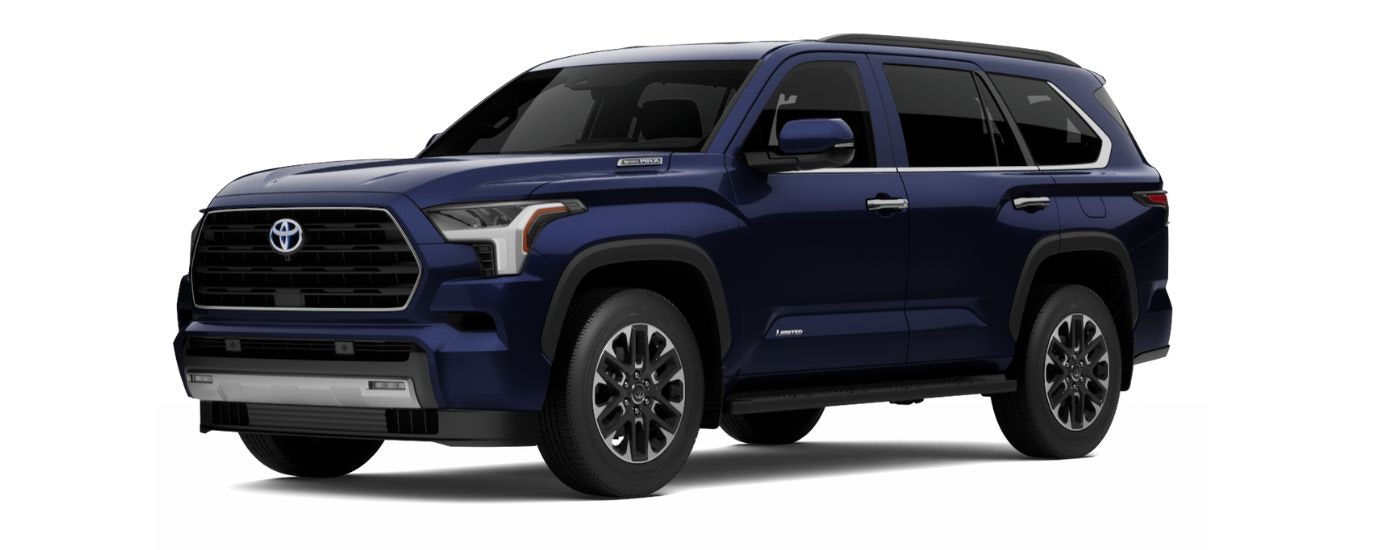 A blue 2024 Toyota Sequoia is shown angled left.