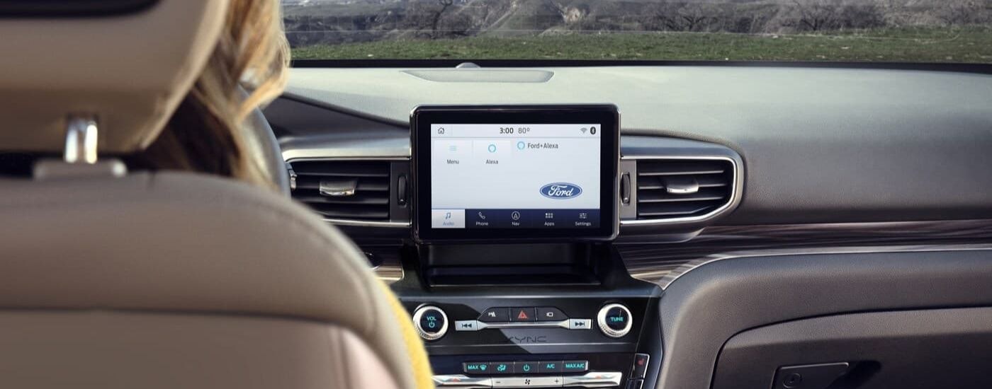 The infotainment screen is shown is shown in a 2024 Ford Explorer.