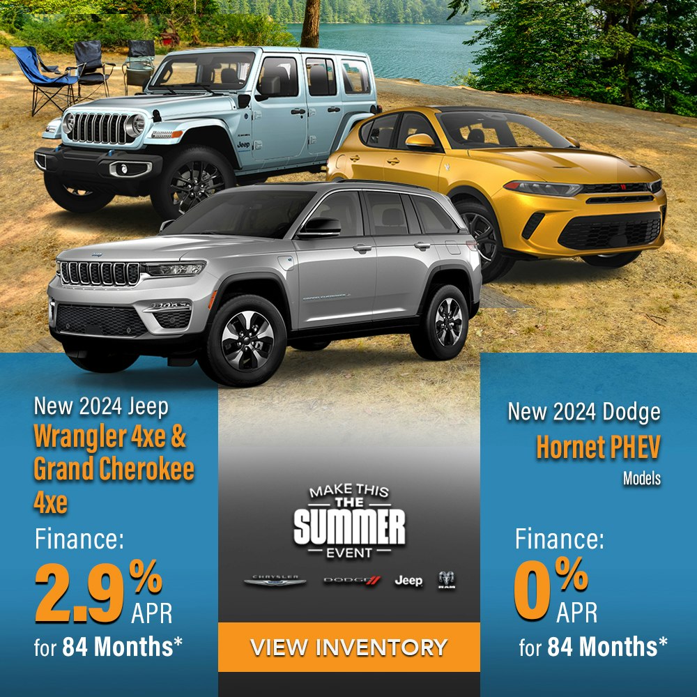 New 2024 Jeep Wrangler 4xe and Jeep Grand Cherokee 4xe  OR New 2024 Dodge Hornet PHEV models | Diehl of Grove City