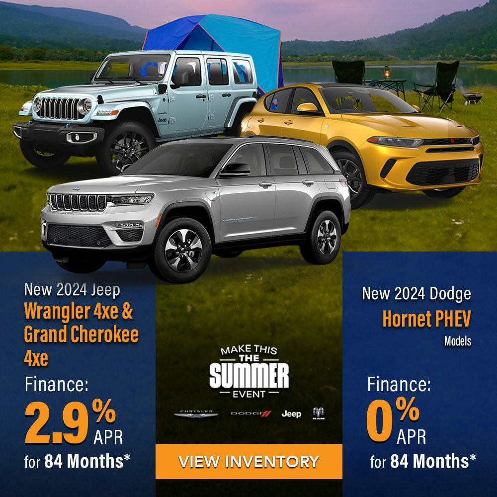 New 2024 Jeep Wrangler 4xe and Jeep Grand Cherokee 4xe OR New 2024 Dodge Hornet PHEV models