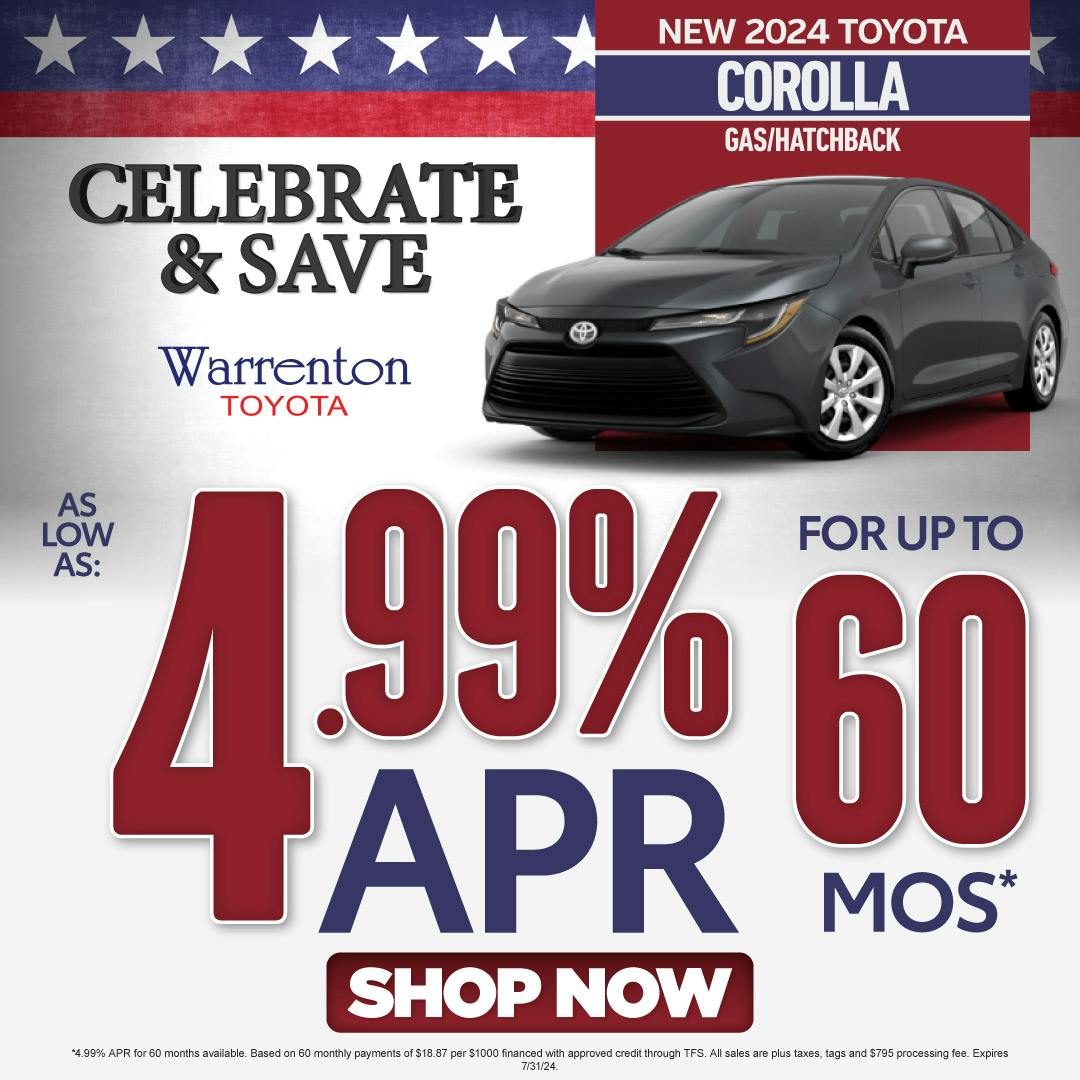 New 2024 Toyota Corolla Gas/Hatchback – As Low as 4.99% APR for up to 60 months* – Act Now