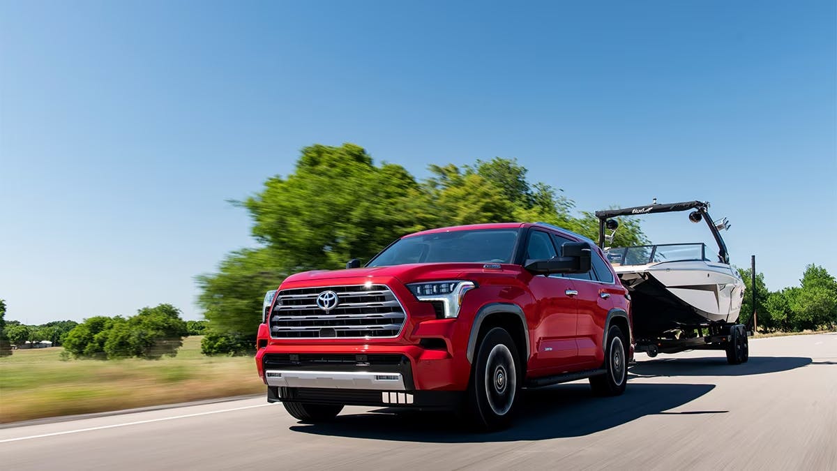 2024-toyota-sequoia-profile 2024 Toyota Sequoia towing a boat