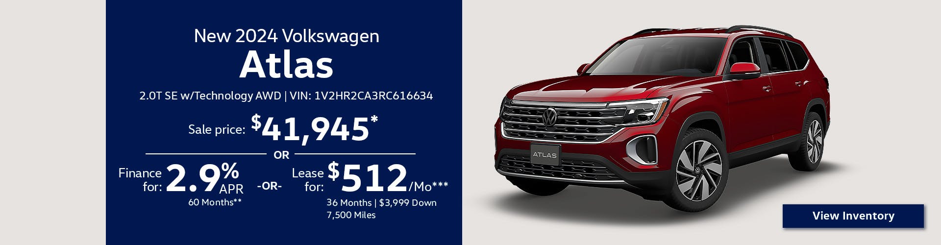 New 2024 Volkswagen Atlas 2.0T SE w/Technology AWD