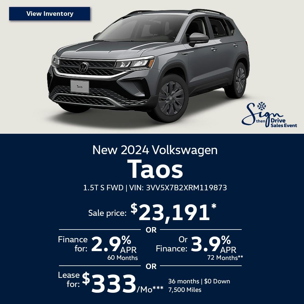 New 2024 Volkswagen Taos 1.5T S FWD