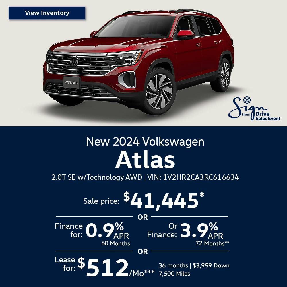 New 2024 Volkswagen Atlas 2.0T SE w/Technology AWD