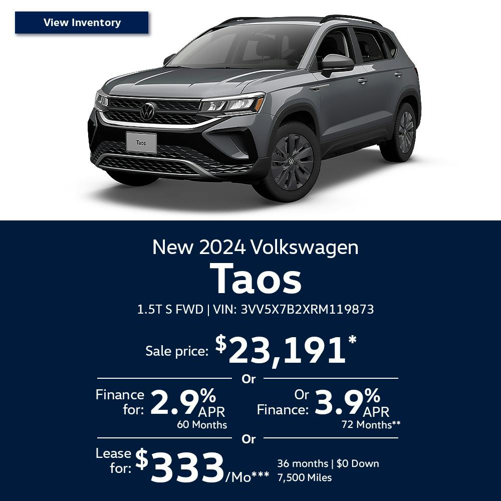 New 2024 Volkswagen Taos 1.5T S FWD | Diehl Volkswagen of Butler