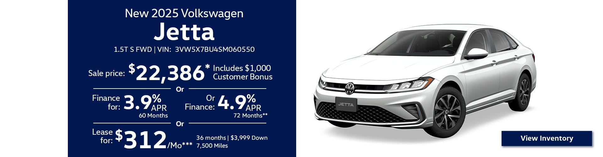 New 2025 Volkswagen Jetta 1.5T S FWD