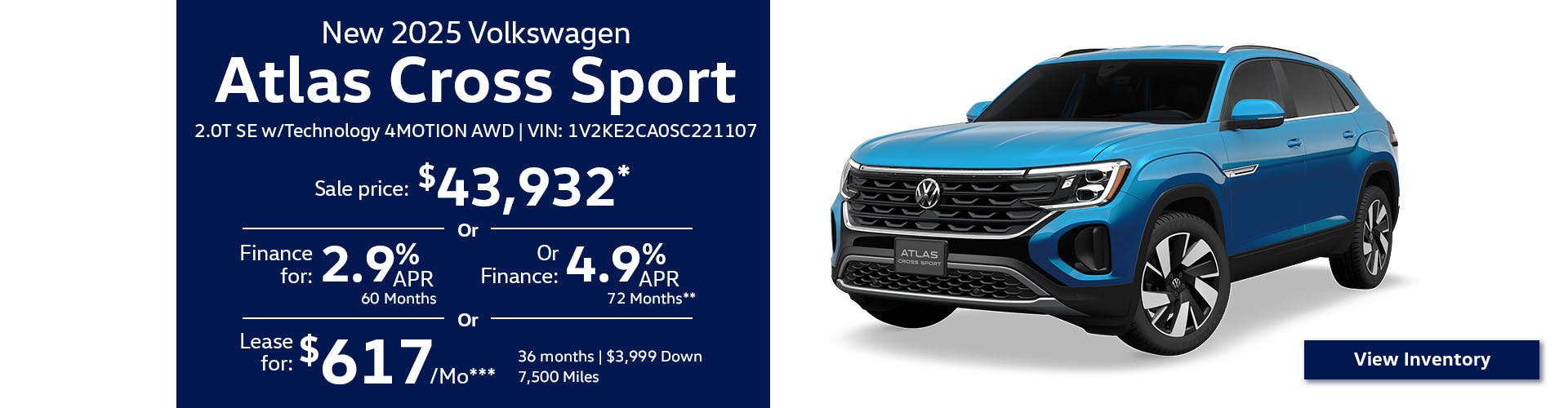 New 2025 Volkswagen Atlas Cross Sport 2.0T SE w/Technology 4MOTION AWD