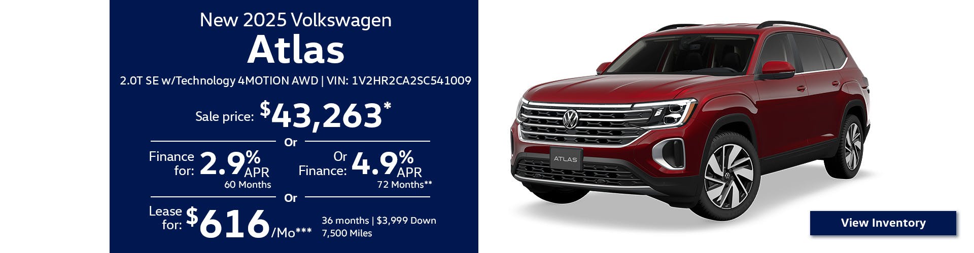 New 2025 Volkswagen Atlas 2.0T SE w/Technology 4MOTION AWD