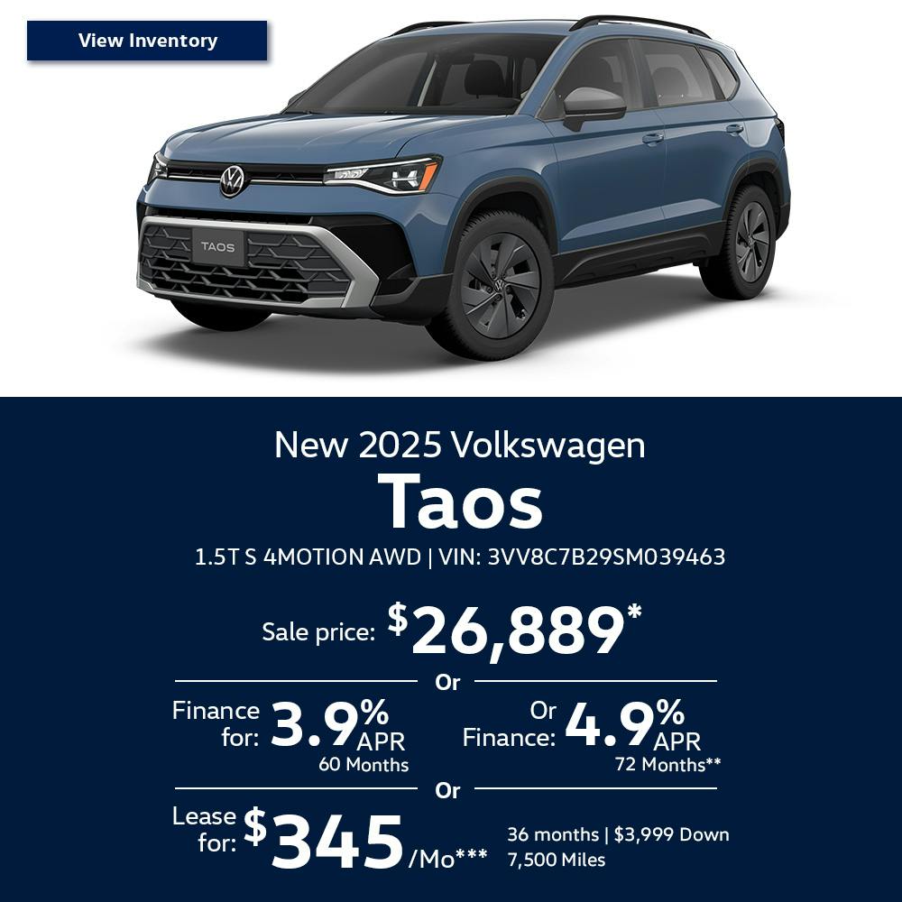 New 2025 Volkswagen Taos 1.5T S 4MOTION AWD