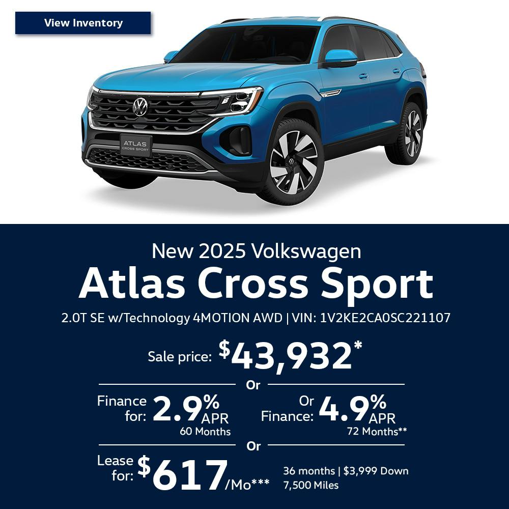 New 2025 Volkswagen Atlas Cross Sport 2.0T SE w/Technology 4MOTION AWD