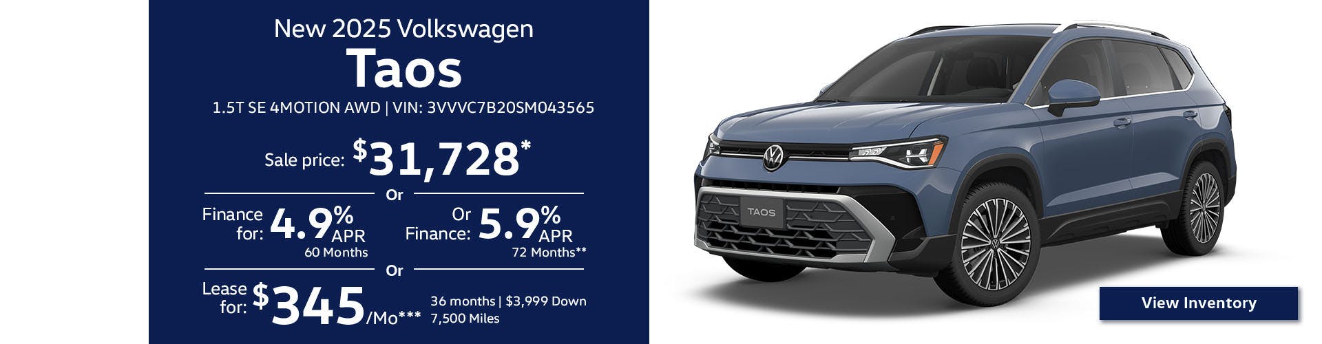 New 2025 Volkswagen Taos 1.5T SE 4MOTION FWD