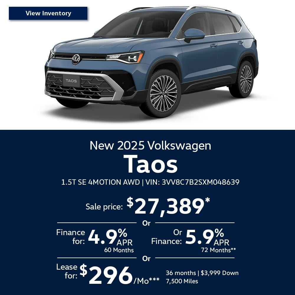 New 2025 Volkswagen Taos 1.5T S 4MOTION AWD