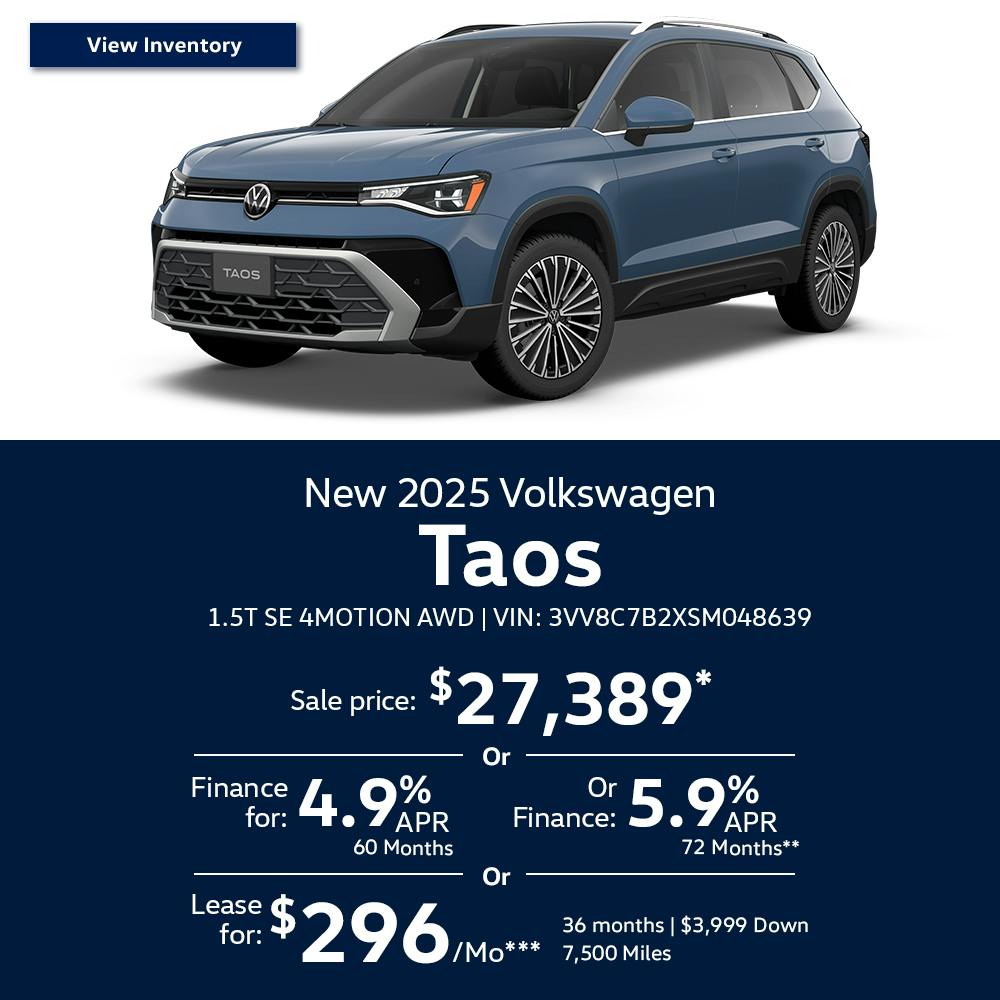 New 2025 Volkswagen Taos 1.5T S 4MOTION AWD