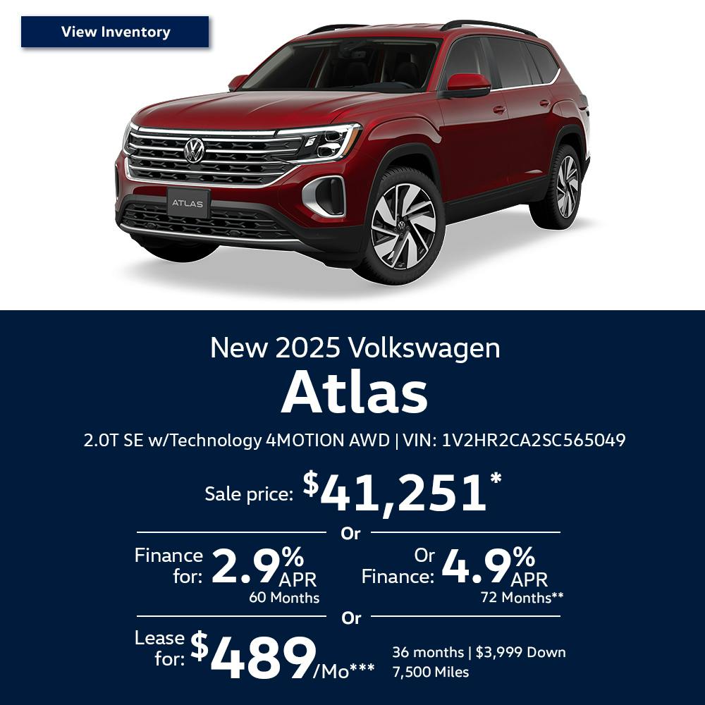 New 2025 Volkswagen Atlas 2.0T SE w/Technology 4MOTION AWD