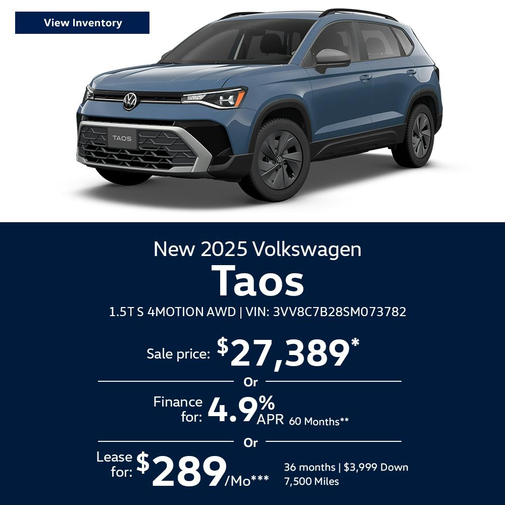 New 2025 Volkswagen Taos 1.5T S 4MOTION AWD